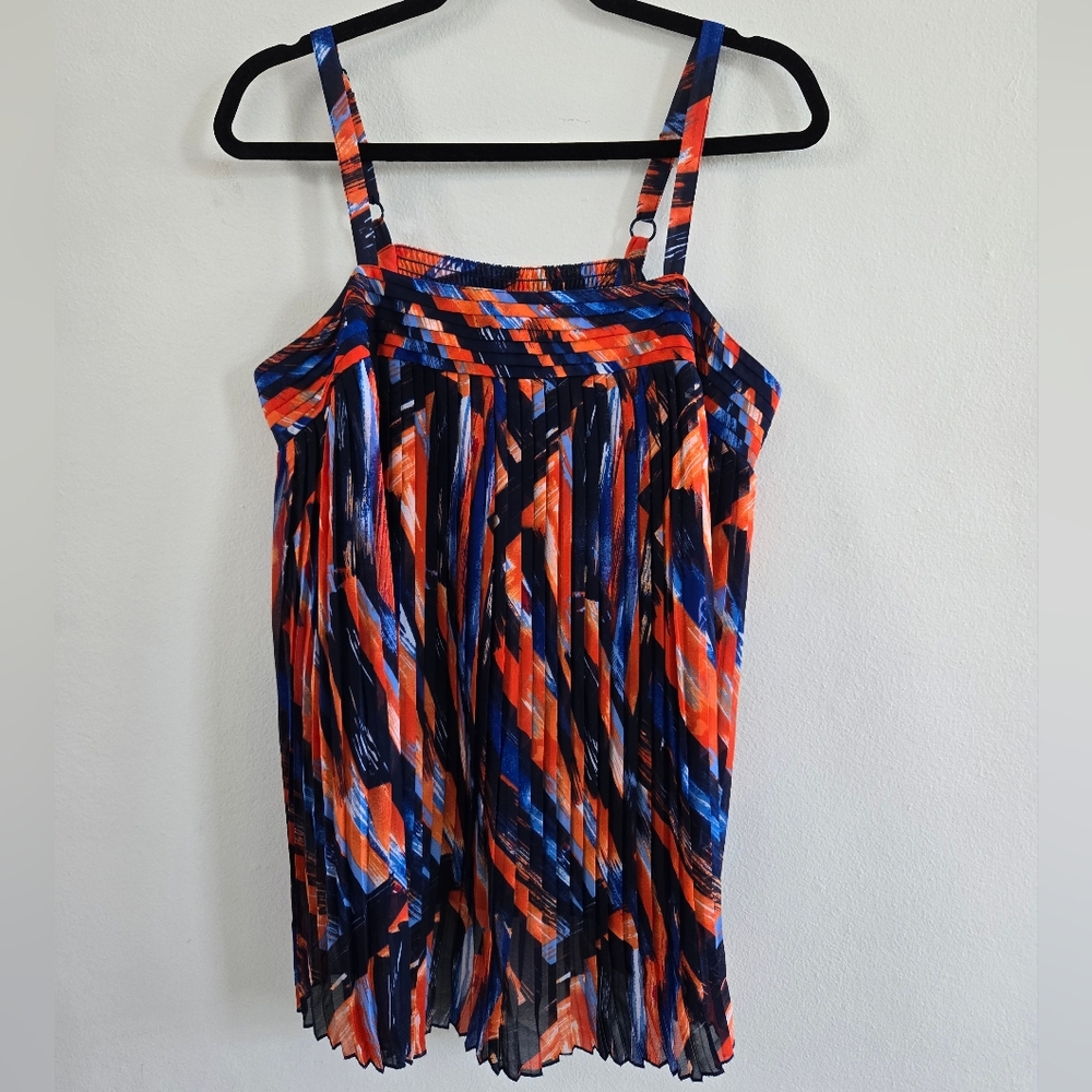 Lane Bryan Vibrant Retro Multicolor Pleated Strap Top Size 16